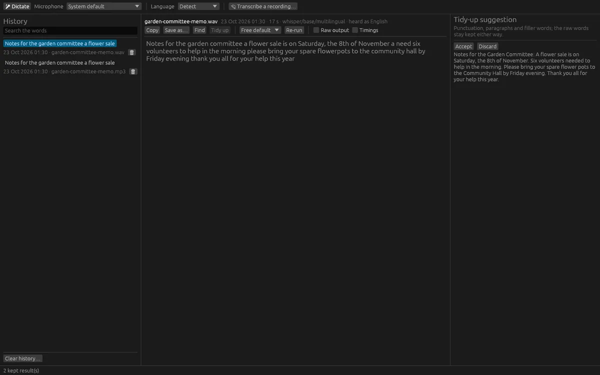 Dictation Lite: Tidy up