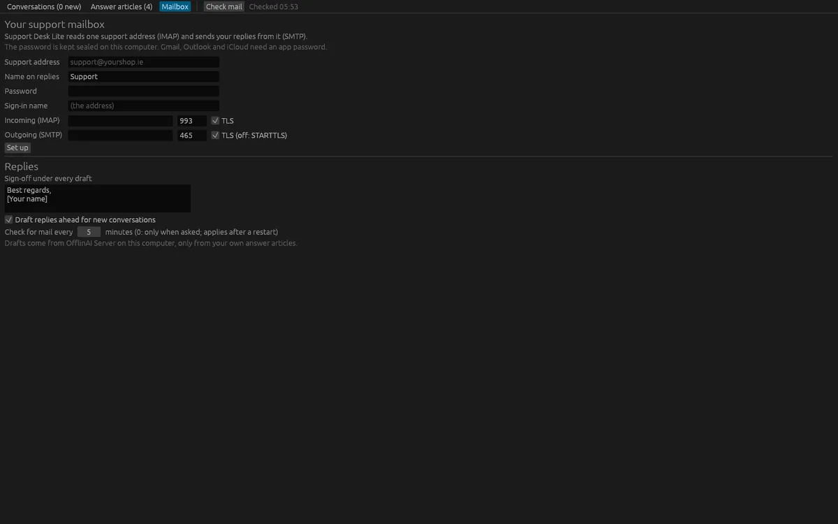 Support Desk Lite: Mailbox