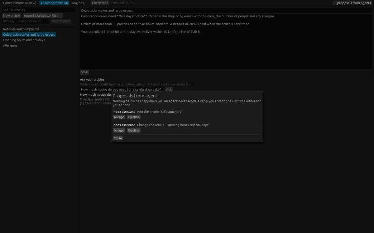 Support Desk Lite: Agent proposals
